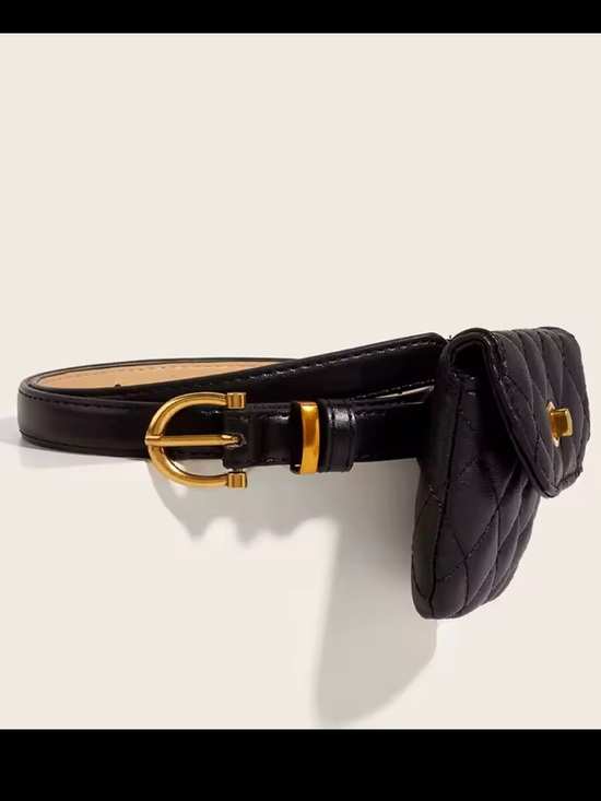 New! Black Quilted Leather Belt mini  Bag with Gold Hardware main image 5